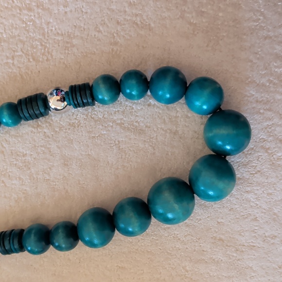 Paparazzi Teal Wooden Large Ball Necklace With Earrings Set New - Picture 3 of 3
